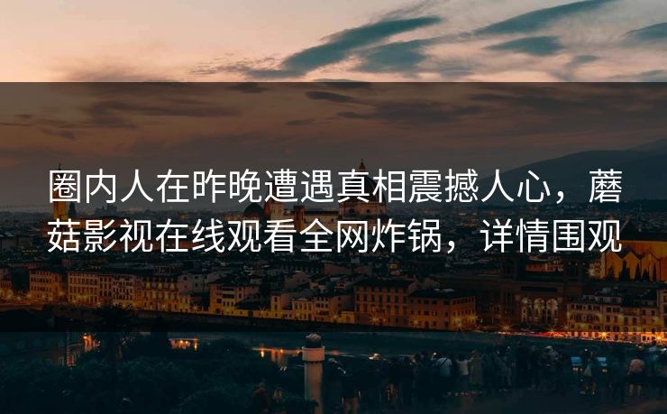 圈内人在昨晚遭遇真相震撼人心，蘑菇影视在线观看全网炸锅，详情围观